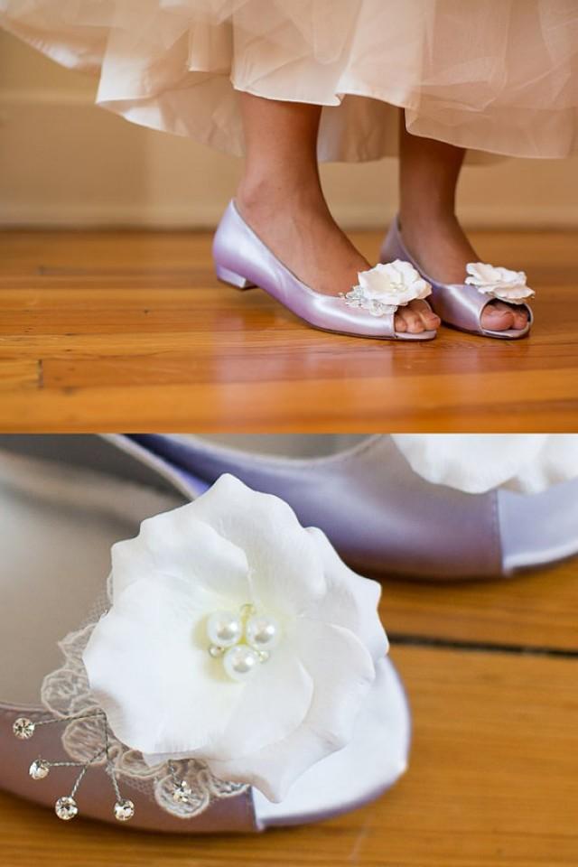 Wedding Shoes Peep Toe Ballet Flats Low 
