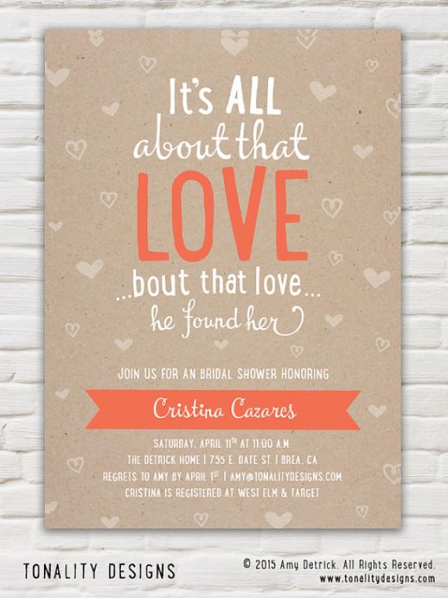 Bridal Shower Invitation—Kraft Paper Bridal Shower Invite—All About That Love—hearts—arrows (DIY