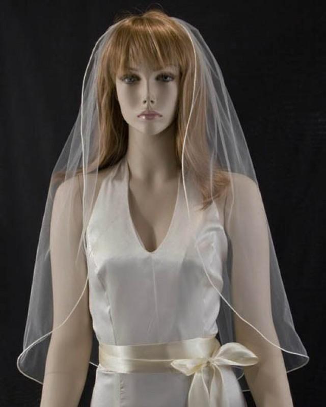 Wedding Veil 30 Inch Waist Length Bridal Veil With Satin Cord Edge