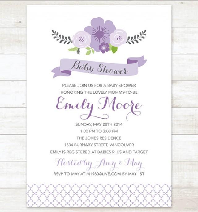 Bridal Shower Invitation Printable Purple Flowers Bouquet Wedding