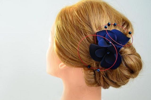 Navy Blue And Red Wedding Headpiece 