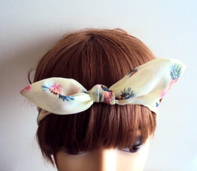 Pineapple Headband Dolly Bow Head Band Tie Up Headband Wired Chiffon