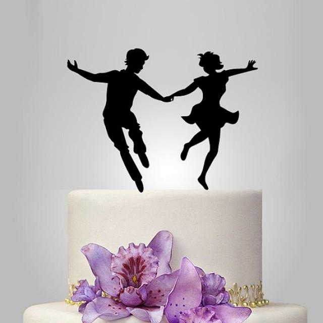 LissieLou Man and Women Dancing Silhouette Wedding Cake Topper Glitter Card