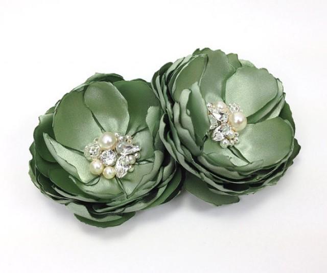 Sage Green Hair Flower Clip Brooch Shoe Clip Bride, Bridesmaid