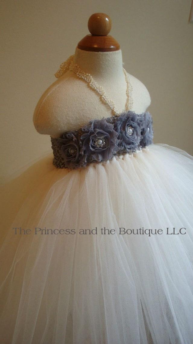 Flower Girl Dress Ivory And Gray/silver Tutu Dress, Daisies, Baby Tutu