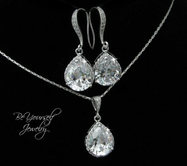 YADOCA Womens Wedding Bridal Necklace Earrings Jewelry Set Sparkling Crystal Teardrop Cluster Statement Necklace Earrings for Bridesmaid