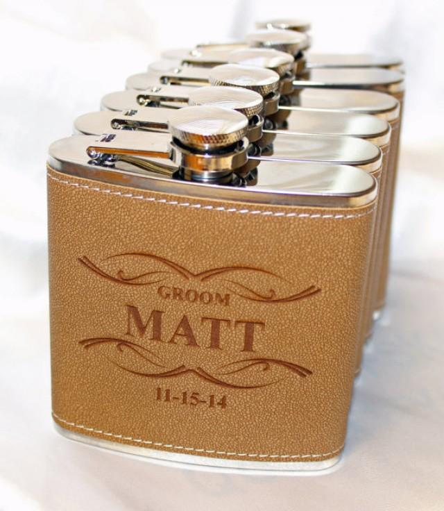 5 Groomsmen Gift, Groomsmen Leather Flask, Engraved Flask, Gift For Him