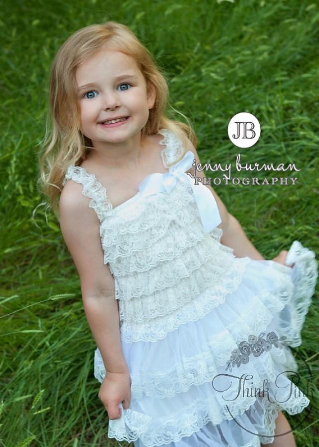 White Flower Girl Lace Dress ,baptims Dress,1st Birthday Outfit, Flower