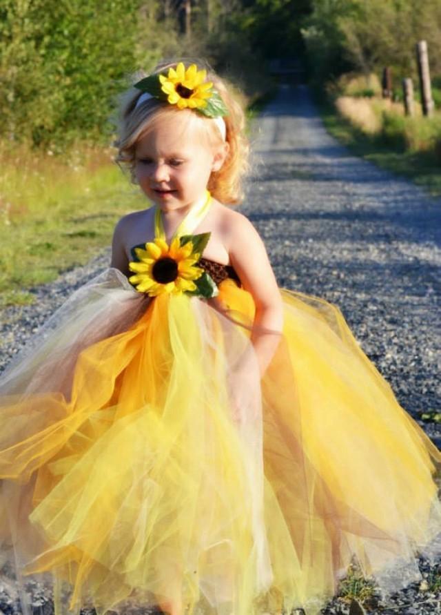 Sunflower Tutu Dress..... Wedding Sunflower Flower Girl Dress....Birthday Tutu Dress.....Pageant