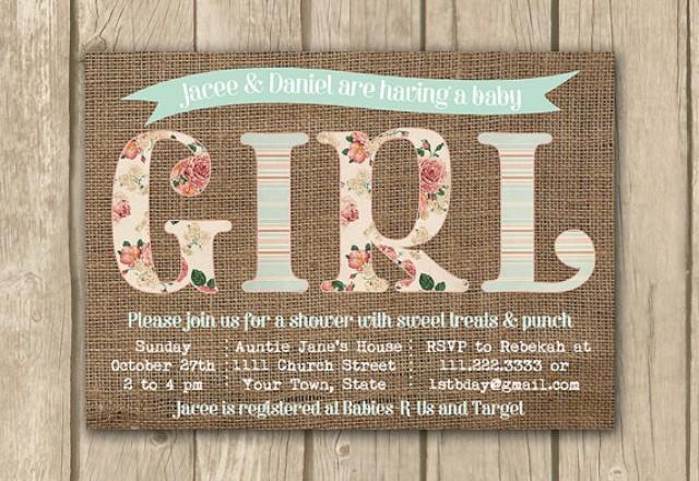Baby Shower Invitation Baby Girl Invite Burlap Shower Invite