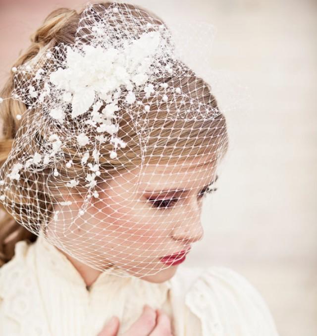 Birdcage Veil With Vintage Flower Spray Modern Veil Wedding