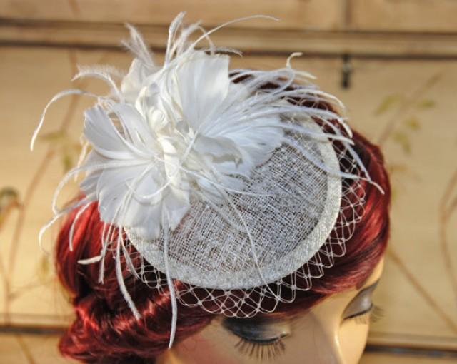 Ivory Fascinator With Birdcage Veil Cream Bridal Hat Wedding Fascinator British Tea Party
