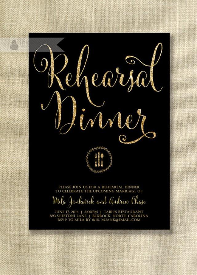 Black &amp; Gold Glitter Rehearsal Dinner Invitation Wedding Rehearsal ...