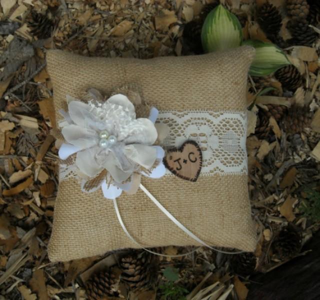 Personalized Ring Bearer Pillow Rustic Burlap And Lace Wedding Pillow