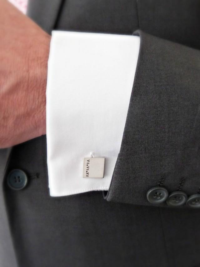 Silver Cuff Links Square Monogrammed CuffLinks Groomsmen Gift Groom