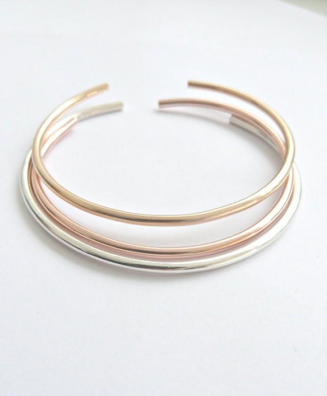 Silver and rose gold bangle clearance