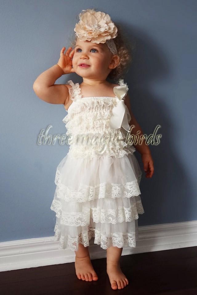 Rustic Flower Girl Dress Ivory Toddler Lace Petti Dress