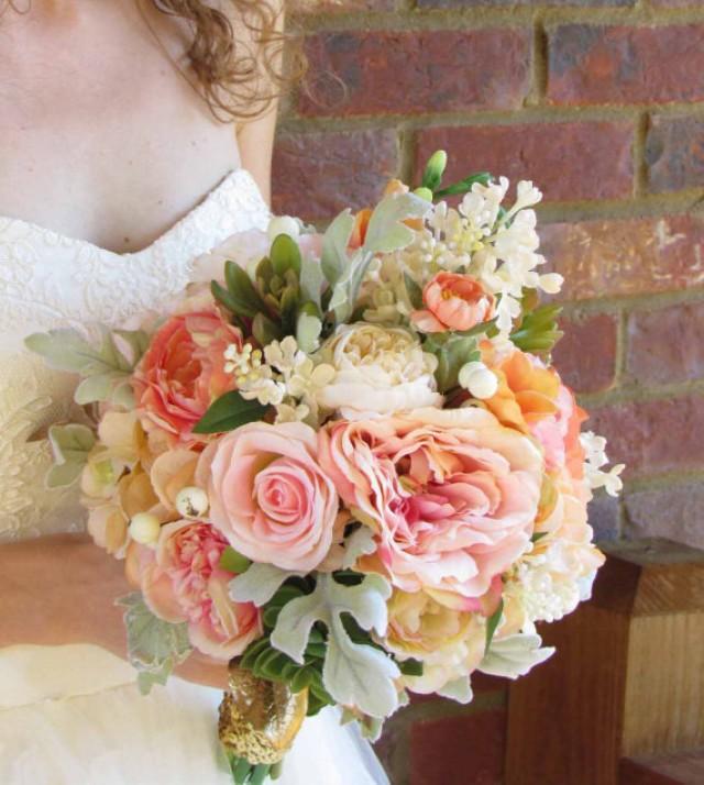 Pink Peach And Ivory Wedding Bouquet With Succulents Ready To Ship 2255701 Weddbook 9731