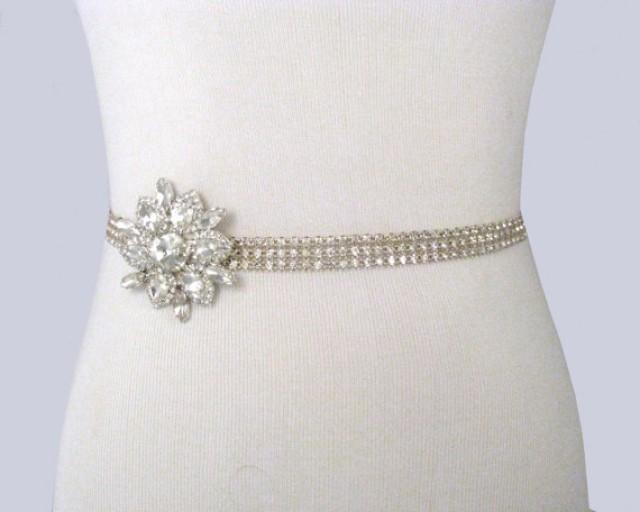 Wedding Sash, Crystal Rhinestone Bridal Belt, Satin Ribbon Dress Sash