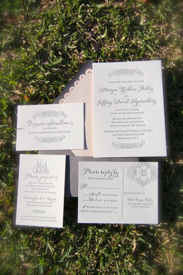 LDS Wedding Invitations, Letterpress Wedding Invitations, Blush And