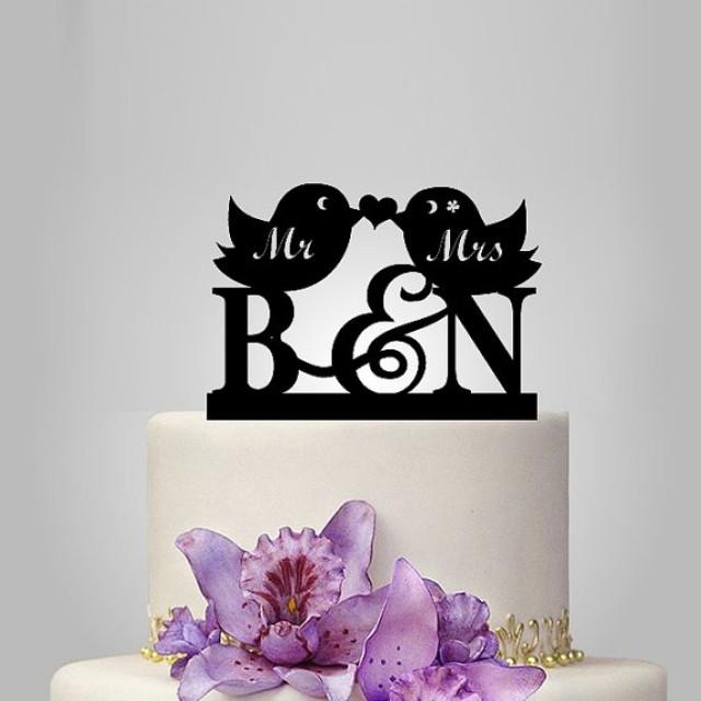 Love Bird Wedding Cake Topper, Monogram Cake Topper, Cake Decoration