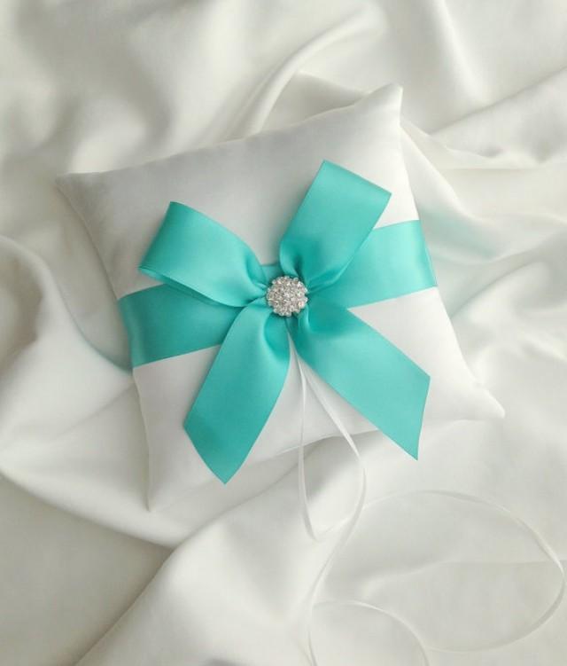 Tiffany Blue Wedding Ring Bearer Pillow White Satin Ring Bearer