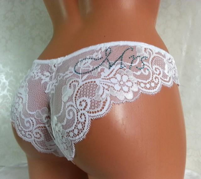 Bridal Panties Ivory Lace Tanga W/ Something Blue Personalized