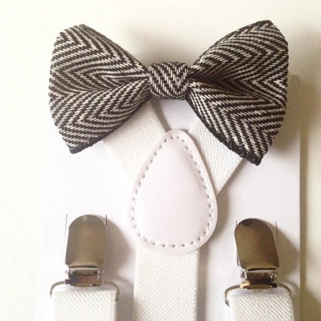 Suspender & Bowtie Set Black And White Baby Bow Tie Suspenders Chevron