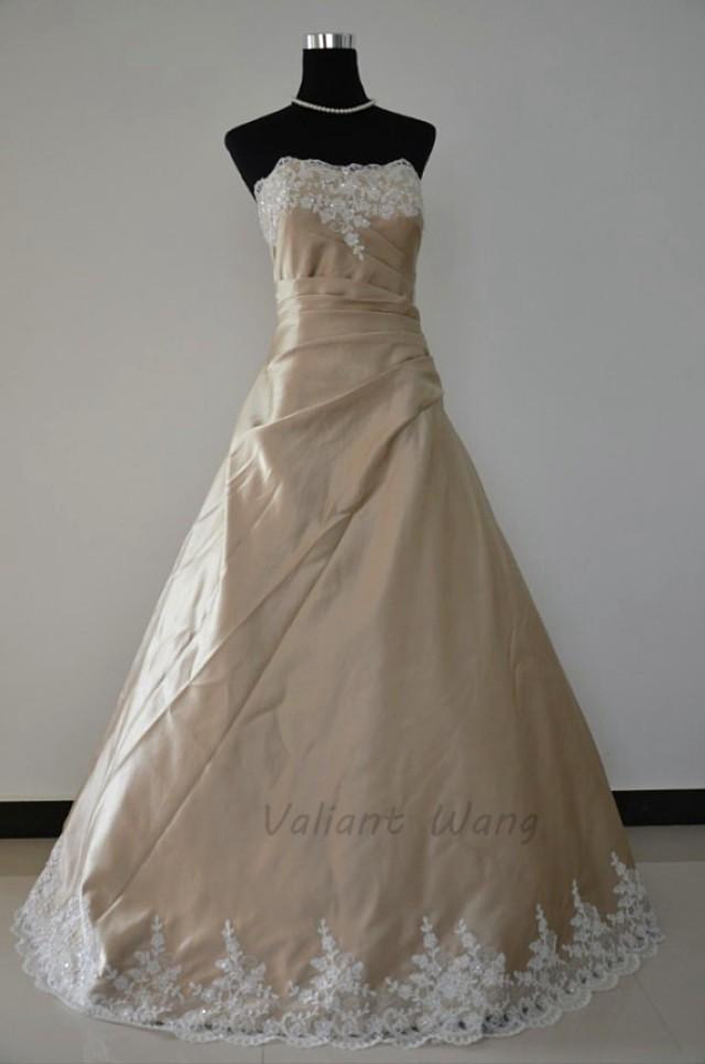 Champagne Satin Ivory Lace Beading Wedding Gown Sweetheart Corset