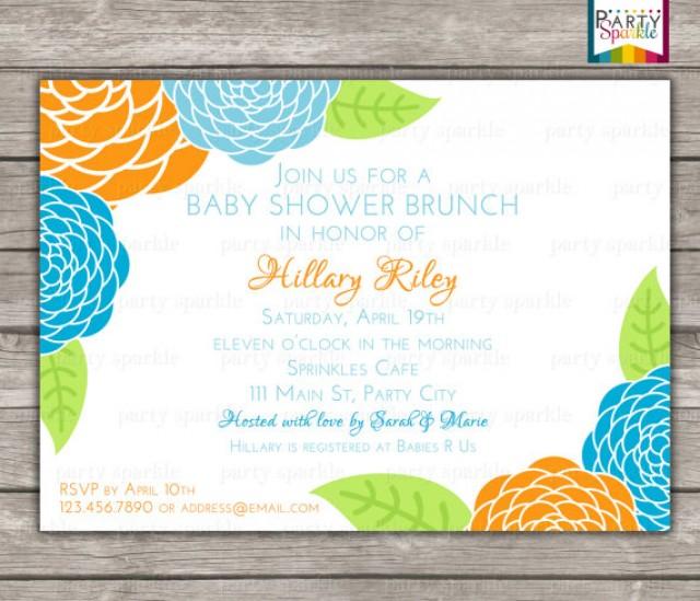 Printable Floral Brunch Baby Shower Invitation Blue And Orange
