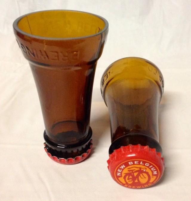 Fat Tire Beer Bottle Shot Glasses. Recycled Glass Bottles. Man Cave