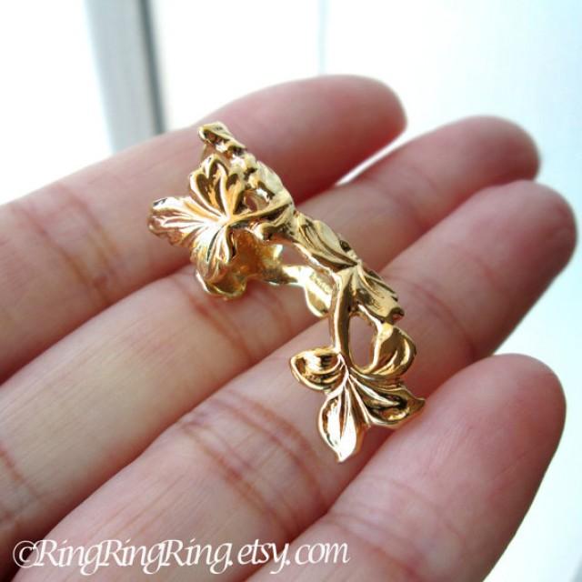Spring Leaf Branch Ear Cuff, Gold Earrings, Clip Earcuff Jewelry