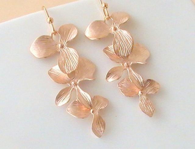 Rose Gold Earrings Flower Long Dangle Rose Gold Earrings Flower Long Dangle Will You Be My Bridesmaid Gift Gifts For Her Wedding Idea 2259360