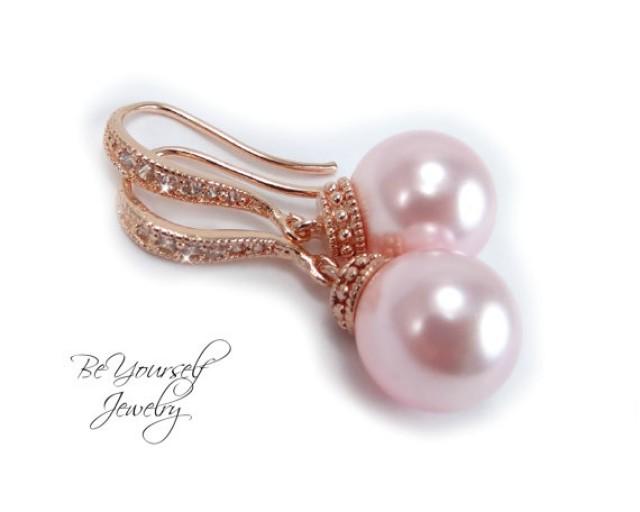 Rose gold pink pearl earrings clearance