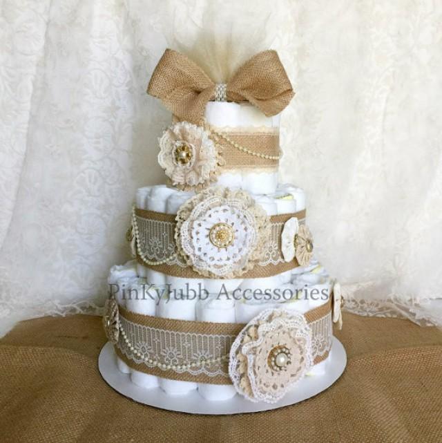 3 Tier Rustic Shabby Chic Burlap Diaper Cake Shower Gift Baby Shower Centerpiece 2260178 Weddbook