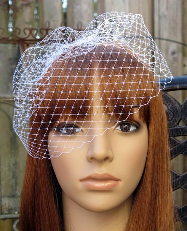 White Birdcage Veil Wedding Bridal Blusher 9 Inches French Diamond Net With 4 Inches Loose 8806