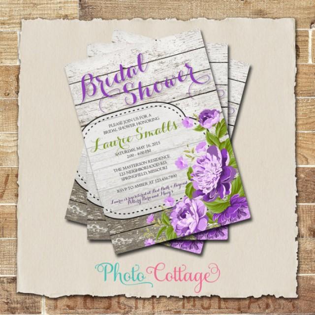 Purple Shabby Chic Bridal Shower Invitation, Wood Lavender Bridal Brunch Invitation, Invitations