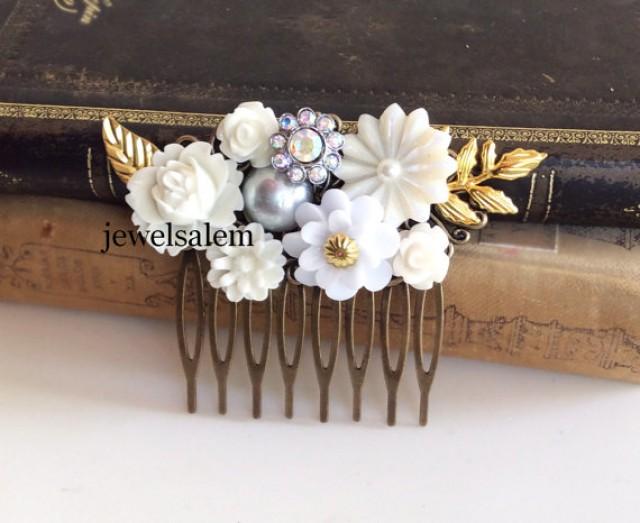 Victorian Wedding Comb Grecian Gold Bridal Hair Accessories White