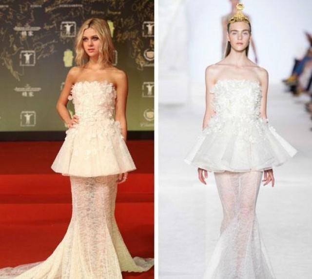 2015 Zuhair Murad Lace Evening Dresses With Sheer Strapless Sleeveless