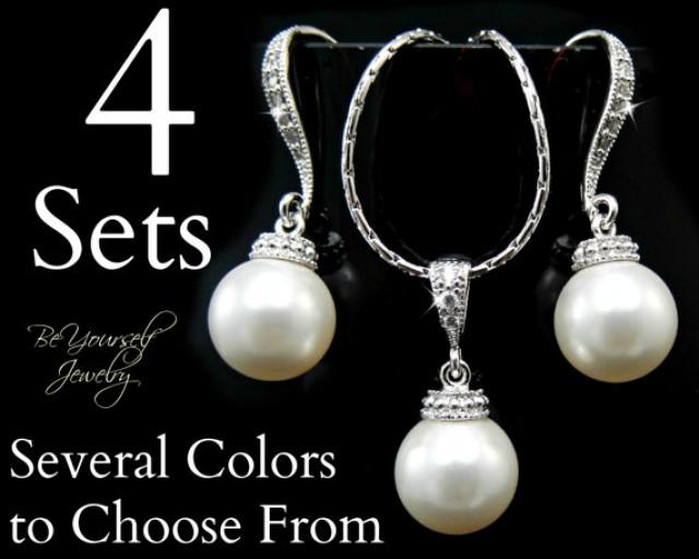 4 Sets Of Swarovski Pearl Earrings And Necklace Set Pearl Matching Set