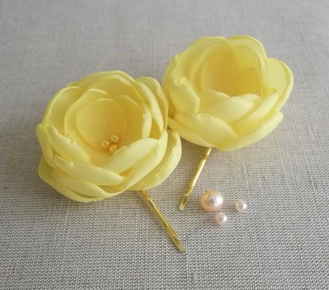 Canary Yellow Silk Fabric Flowers Bridal Bridesmaids Dress Sash Shoe