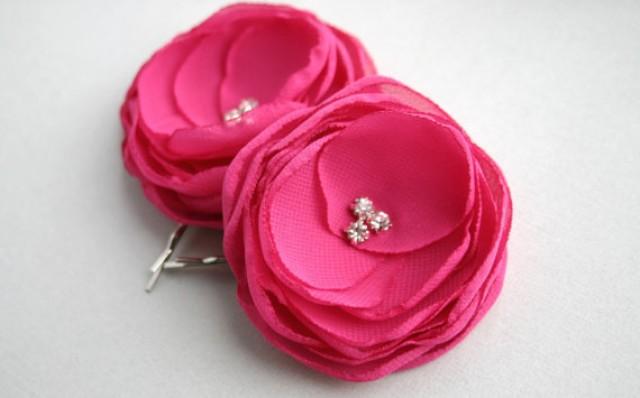 Pink Flower Hair Accessories Hot Pink Flower Hair Clips Wedding