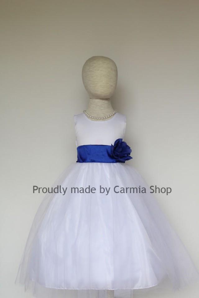 Flower Girl Dresses WHITE With Blue Royal (FRBP) Easter Wedding