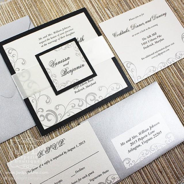 Elegant Wedding Invitation Black Cream Elegant Invitations Formal Invitation With Ribbon Belly