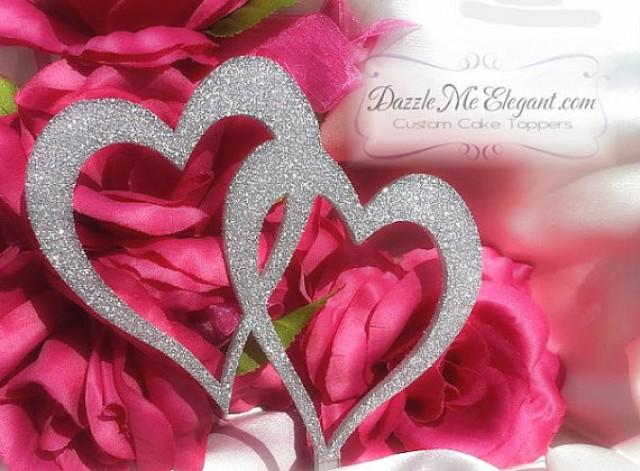 Custom Wedding Cake Topper Personalized Glitter Double Heart