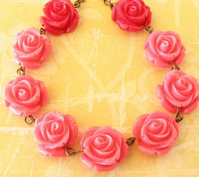 Flower Necklace Pink Jewelry Rose Necklace Rose Jewelry Statement
