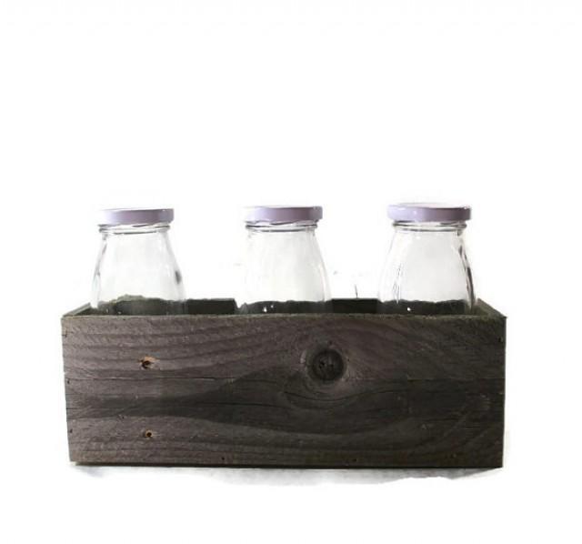 Reclaimed Wood Milk Bottle Centerpiece Sand Ceremony Rustic