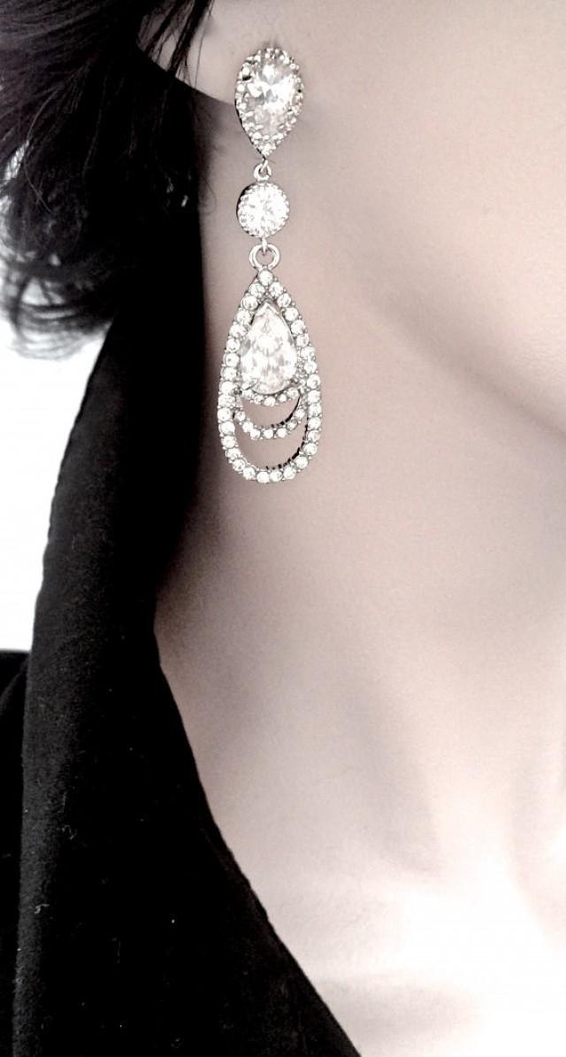 Long Rhinestone Earrings Elegant Brides Earrings Sterling Silver Posts Bridal Jewelry