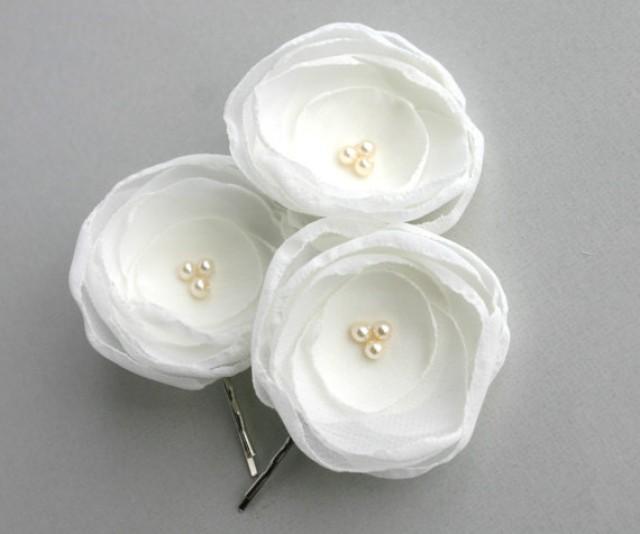 Silk Ivory Hair Flower Clips, Wedding Hair Accessories, Ivory Flower