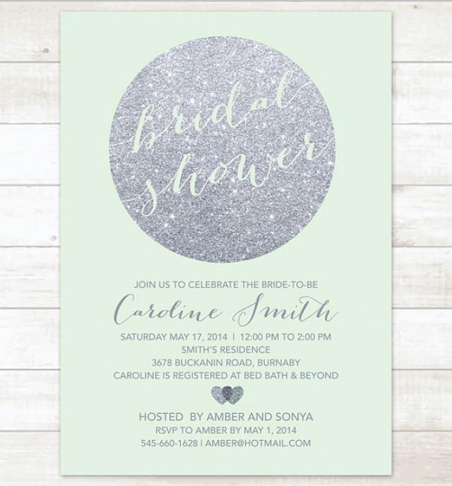 Silver Mint Bridal Shower Invitation Mint Silver Glitter Printable